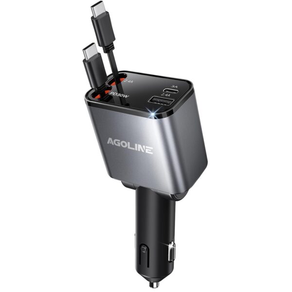 Car Charger with Retractable Cords and Extra ports. - Image 3