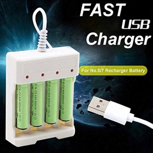 USB Battery Charger with 4 Slots + Rechargeable AA batteries - Image 3