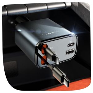 Car Charger with Retractable Cords and Extra ports.