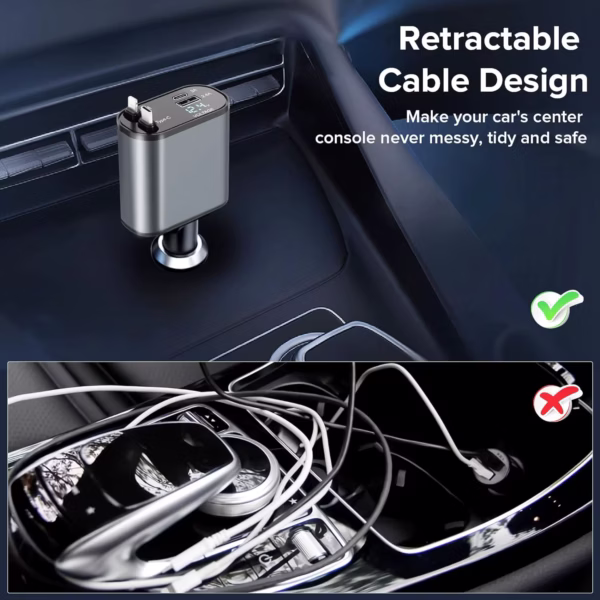Car Charger with Retractable Cords and Extra ports. - Image 4